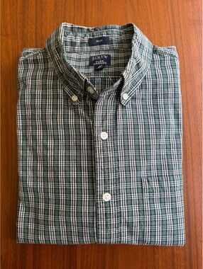 J.Crew Slim Fit Flex Washed Green & Blue Plaid Button-Down Shirt - Size L